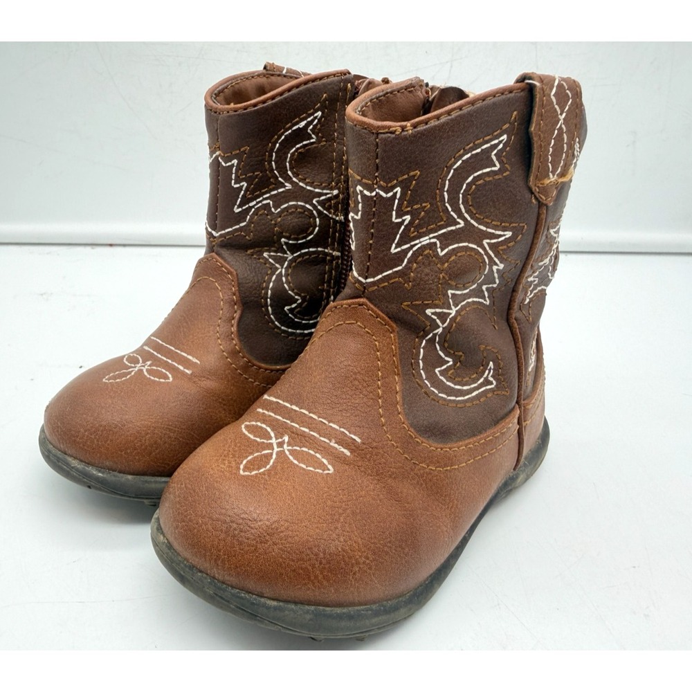 Wonder Nation Cowboy Boots Western Brown Faux Leather Side Zip | Toddler Size 6
